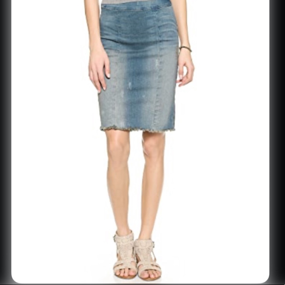 NSF Distressed Denim Exposed Zip Pencil Skirt - Picture 2 of 8